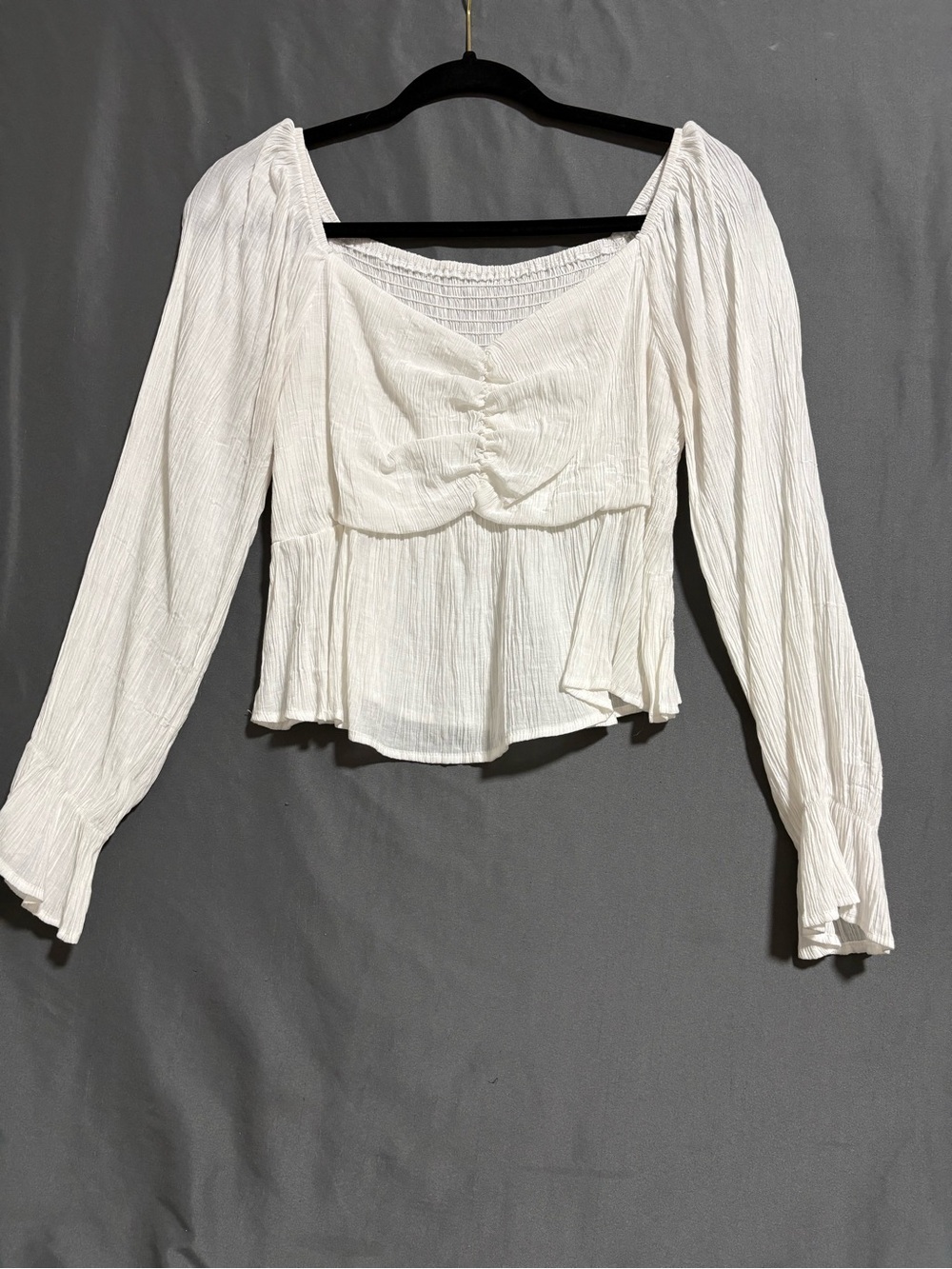 🤍 Women’s White Textured Long Sleeve Peasant Blouse | Romantic Cottagecore Top 🤍